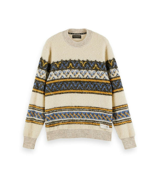 Bouclè Pull With Jacquard Placement Pattern