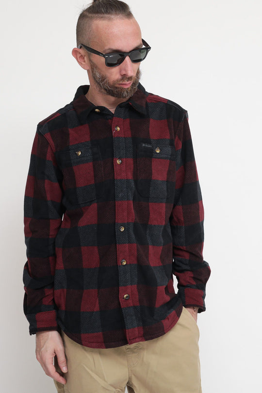 Flare Gun Fleece Over Shirt - Check Rosso Nero