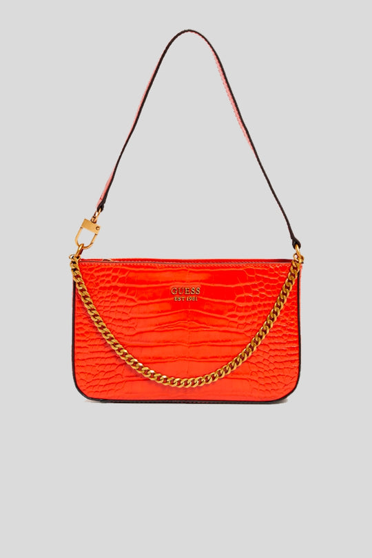 Katey Croc Mini Top Zip Shoulder - Flame
