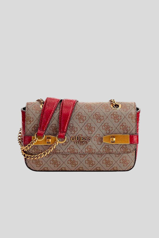 Zadie Logo Girlfriend Satchel - Latte Logo Red