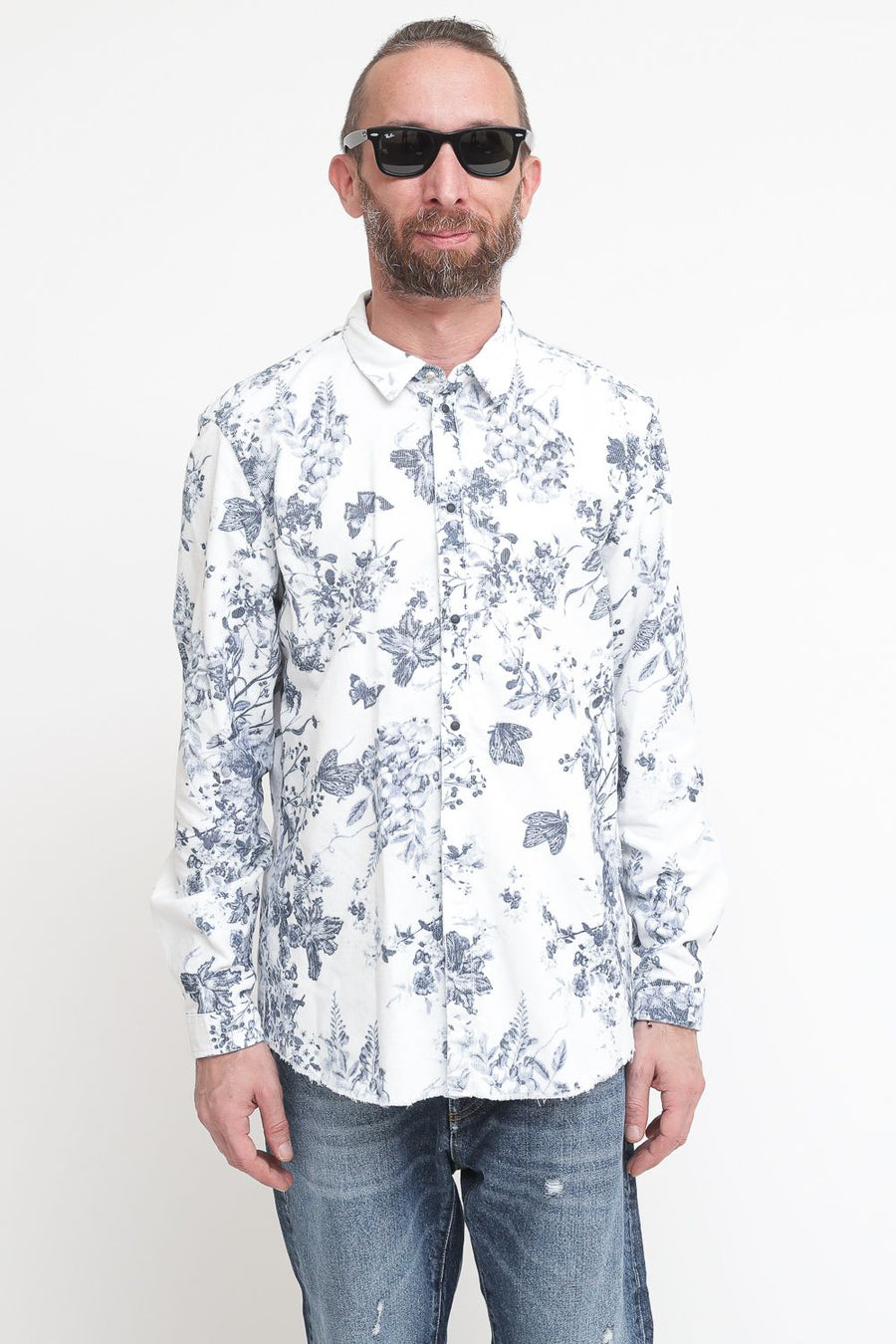 Camicia Velluto Stampato - Bianco Azzurro