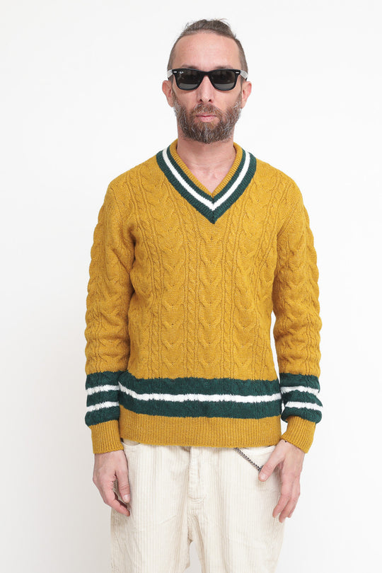 Scollo V Treccia Righe - Ocra