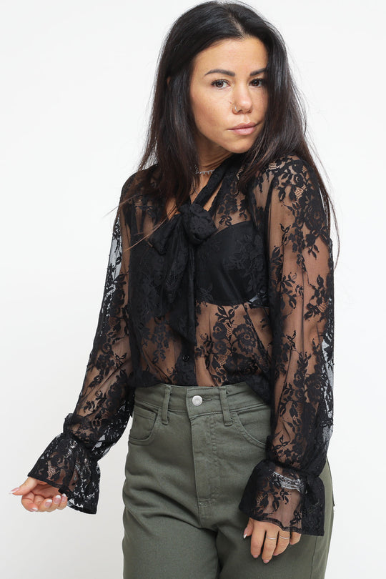 Top Camicia Pizzo - Nero