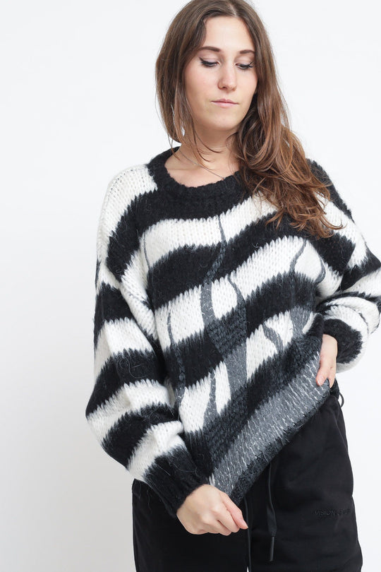 Maglione Corto Righe Fiamme - White