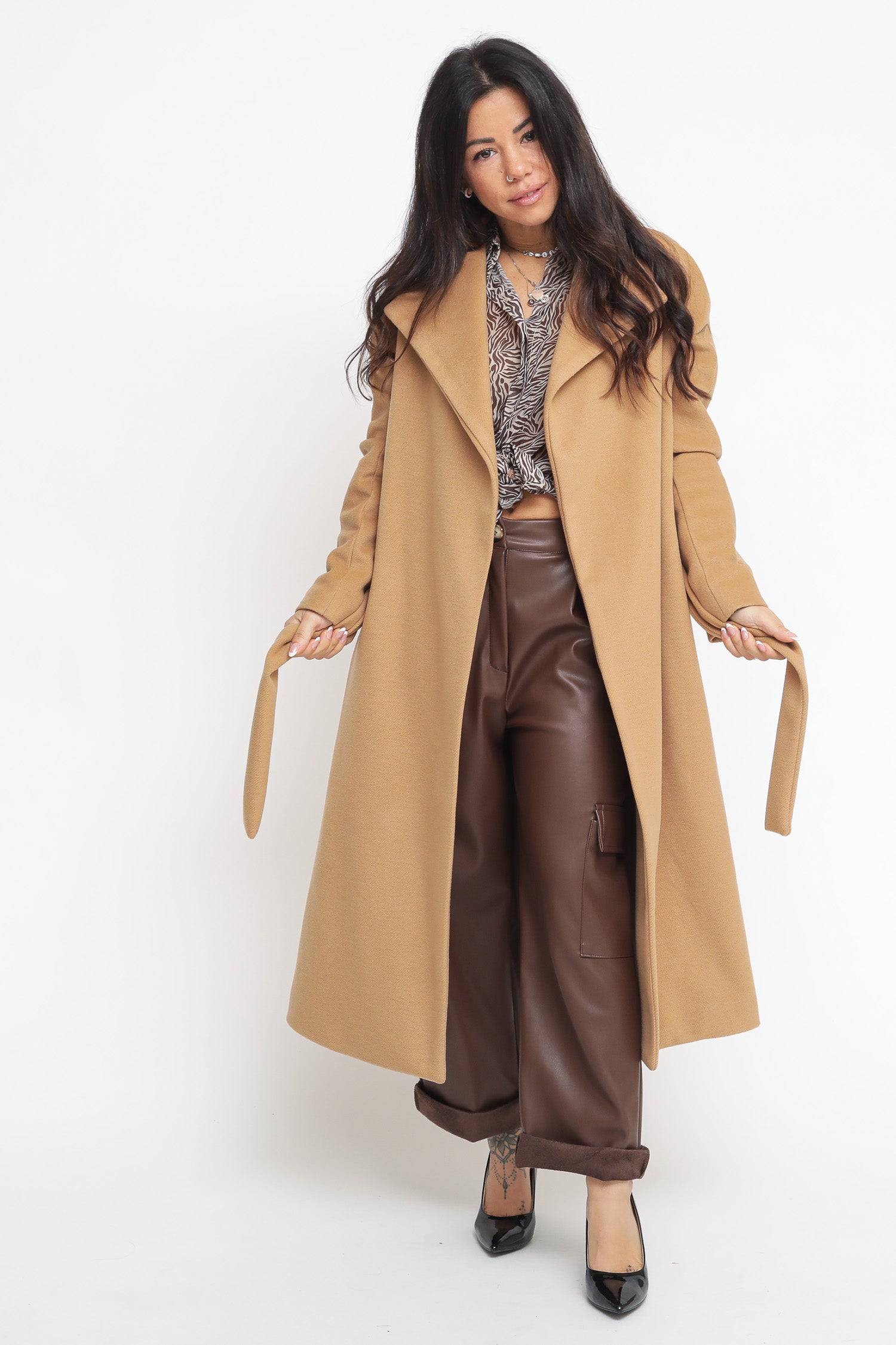 Susy Mix Cappotto Cintura Cammello Beige Donna - Main Image