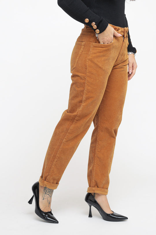 Pantalone Elastico Velluto - Tabacco