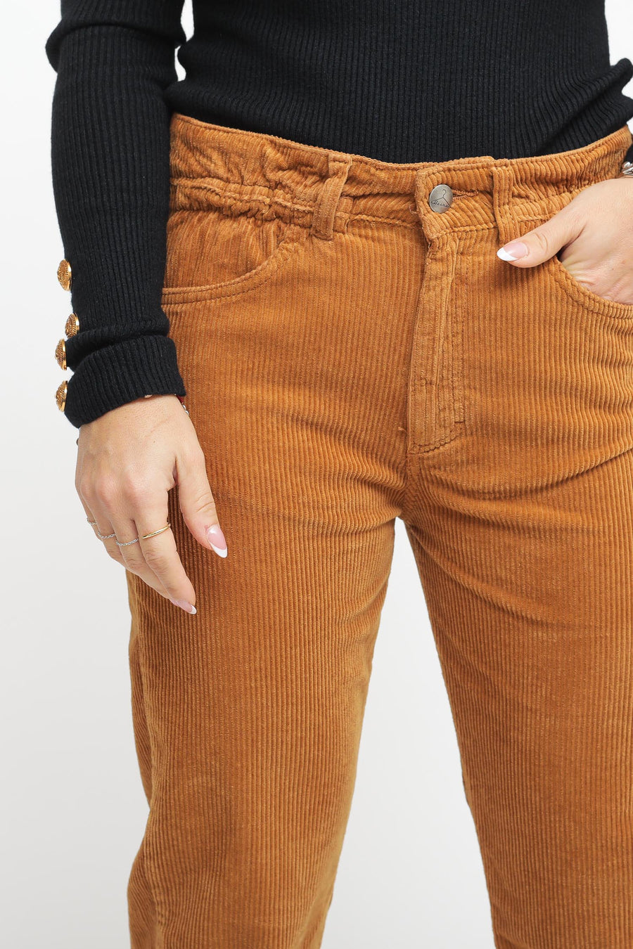 Pantalone Elastico Velluto - Tabacco — 2