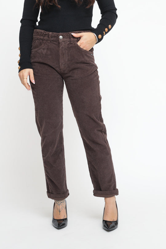 Pantalone Elastico Velluto - Moro