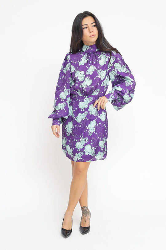 Ladies Dress - Purple Green Floral