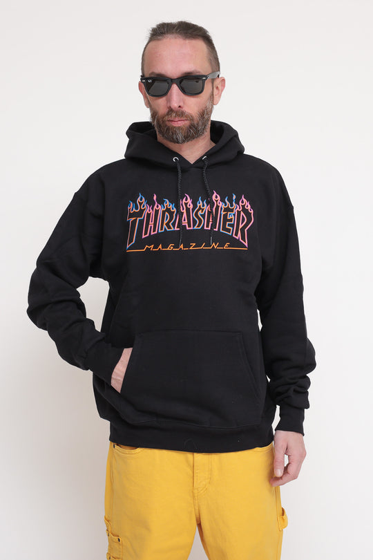 Double Flame Neon Logo Hood - Black
