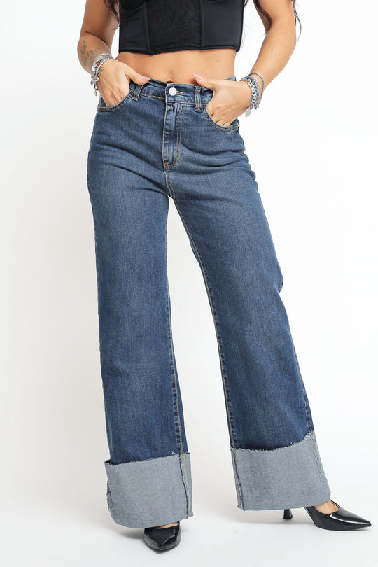 Potobello Pant Largo Risvolto - Denim