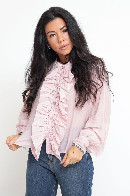 Camicia Cropped Rouches - Rosa