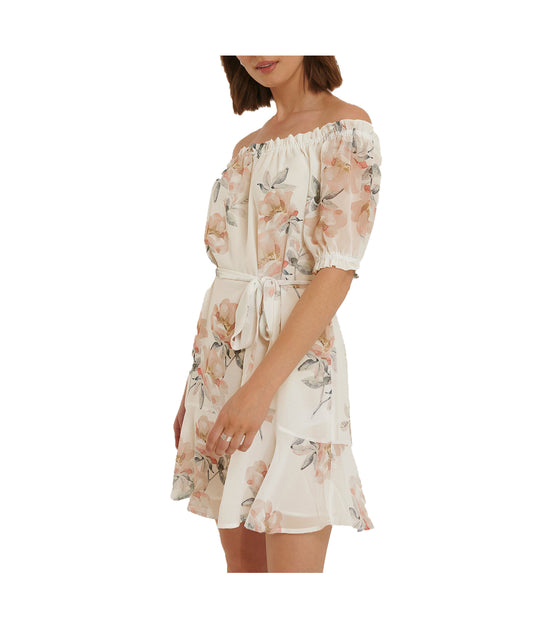 Off Shoulder Tie Dress - White