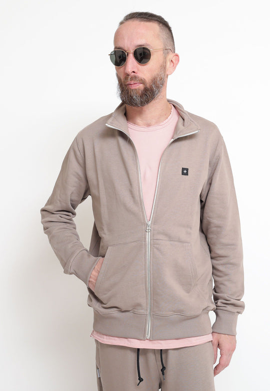 Felpa Full Zip Collo In Piedi Taupe