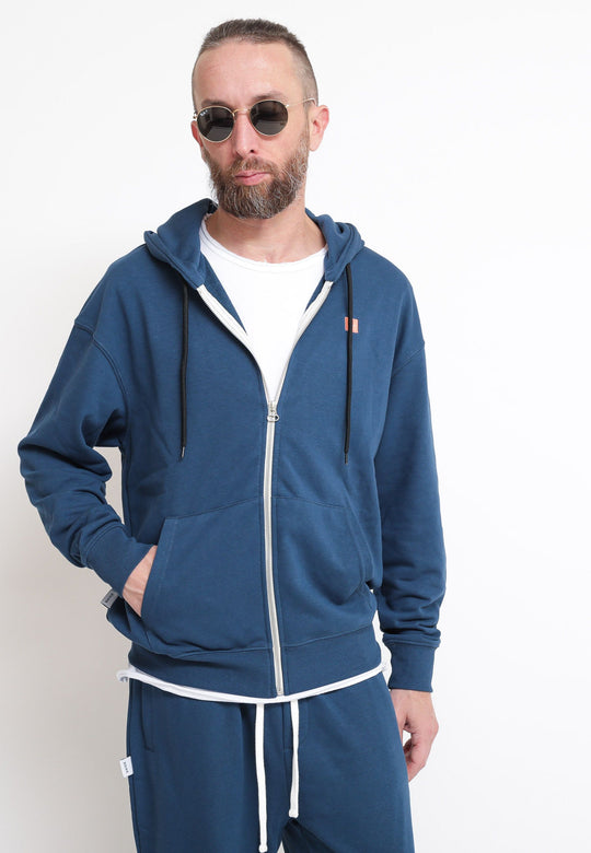 Felpa Cappuccio + Zip Tessuto Riciclato Sailor Blue