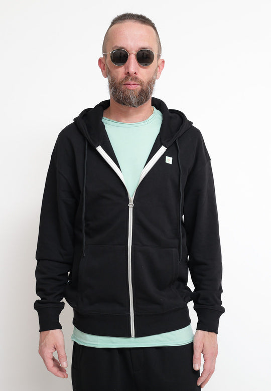 Felpa Cappuccio + Zip Tessuto Riciclato Black