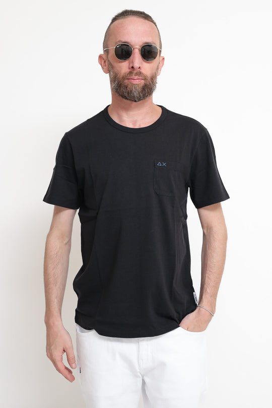 T-Shirt Round Solid Pocket - Nero