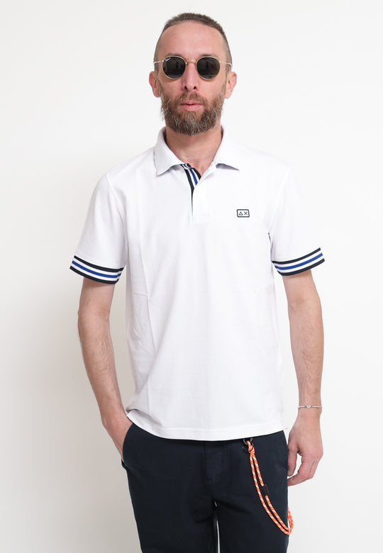 Polo Stripes On Front Placket & Cuffs El - Bianco