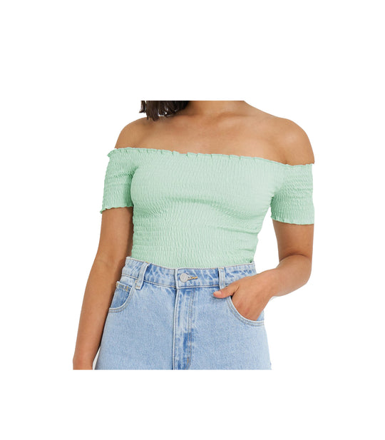 Off Shoulder Smock Top - Green