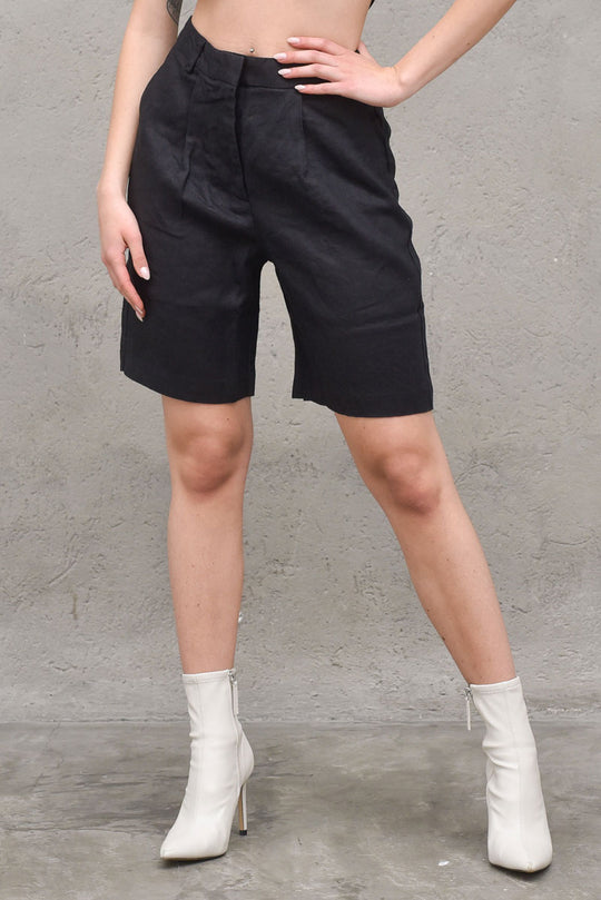 High  Waist Linen Shorts Back