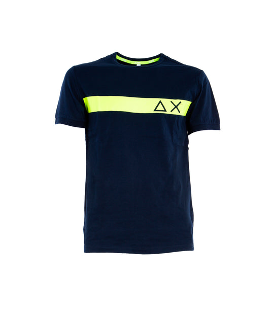 T-shirt Round Stripe Print On Chest - Navy Blue