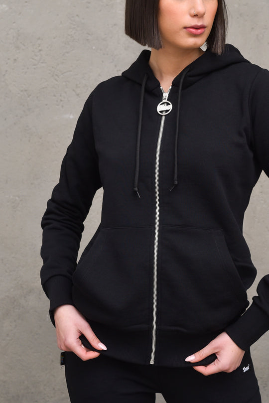 Basic Zip Hooded Sweatshirt - Black