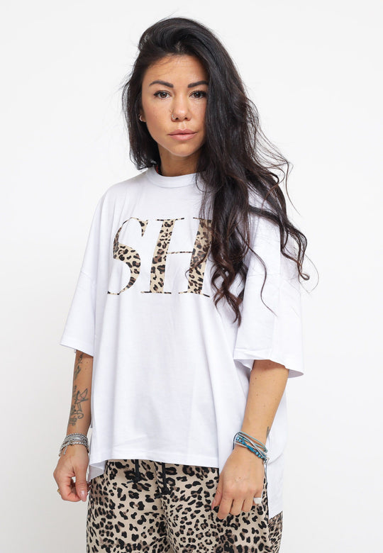 T-Shirt Manica Corta Asimmetrica Fantasia White/Leo Caramel