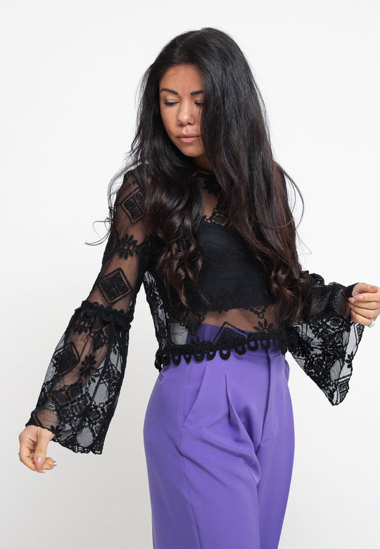 Maglia Pizzo 100% Cotone - Nero