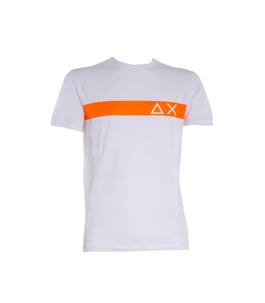 T-shirt Round Stripe Print On Chest - Bianco