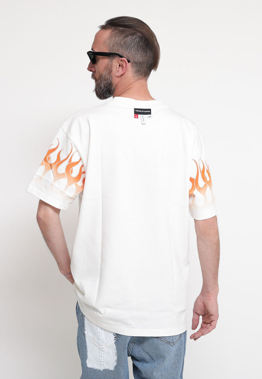 Off White T-Shirt Whit Orange Flame