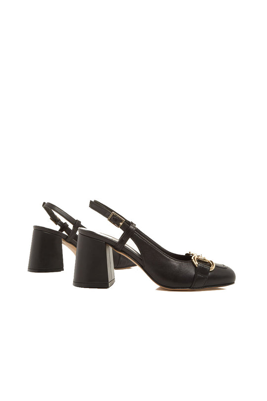 Slingback In Pelle Con Morsetto - Nero