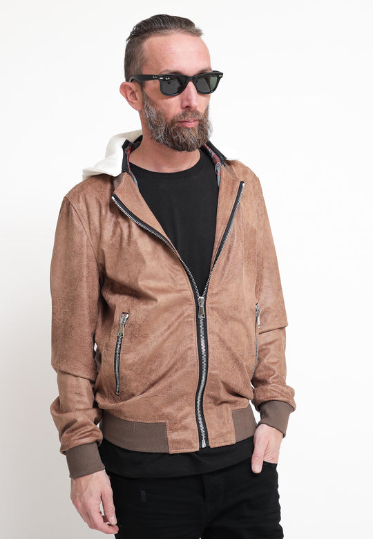 Bomber Ecopelle Invecchiata - Tabacco