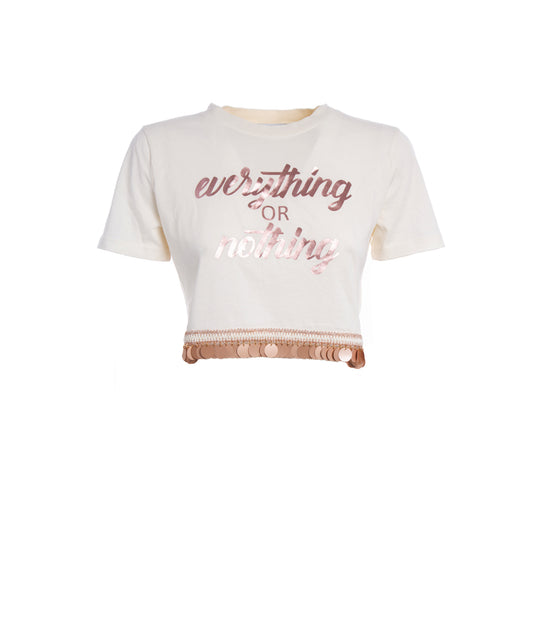 T-Shirt Stampa + Paillettes - Bianco
