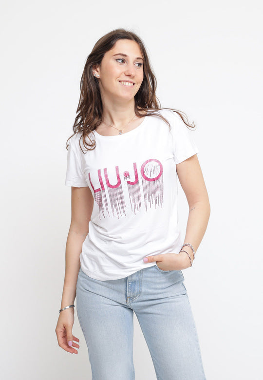 T-Shirt C/S Stampa - Bianco/Liu Jo Strass