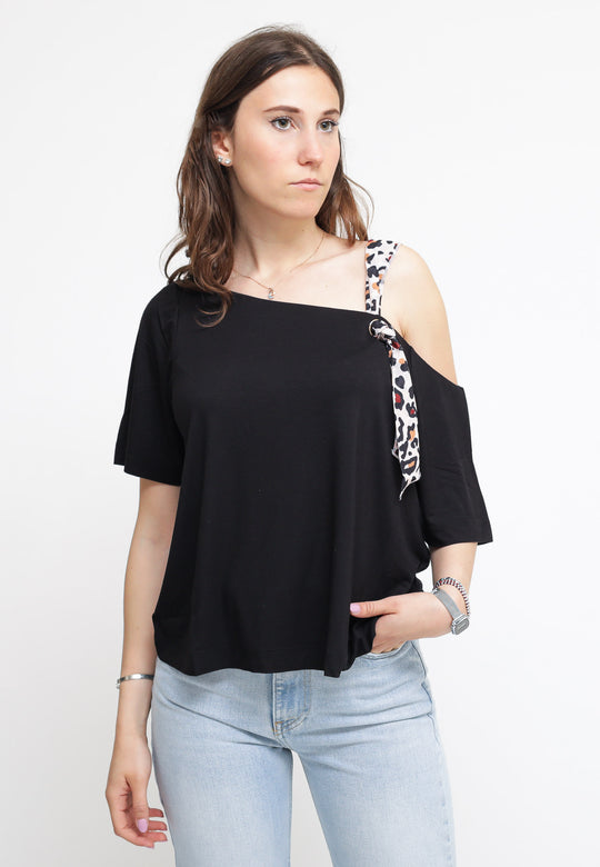 T-Shirt Con Fiocco - Nero/Natural Leop. Zebra