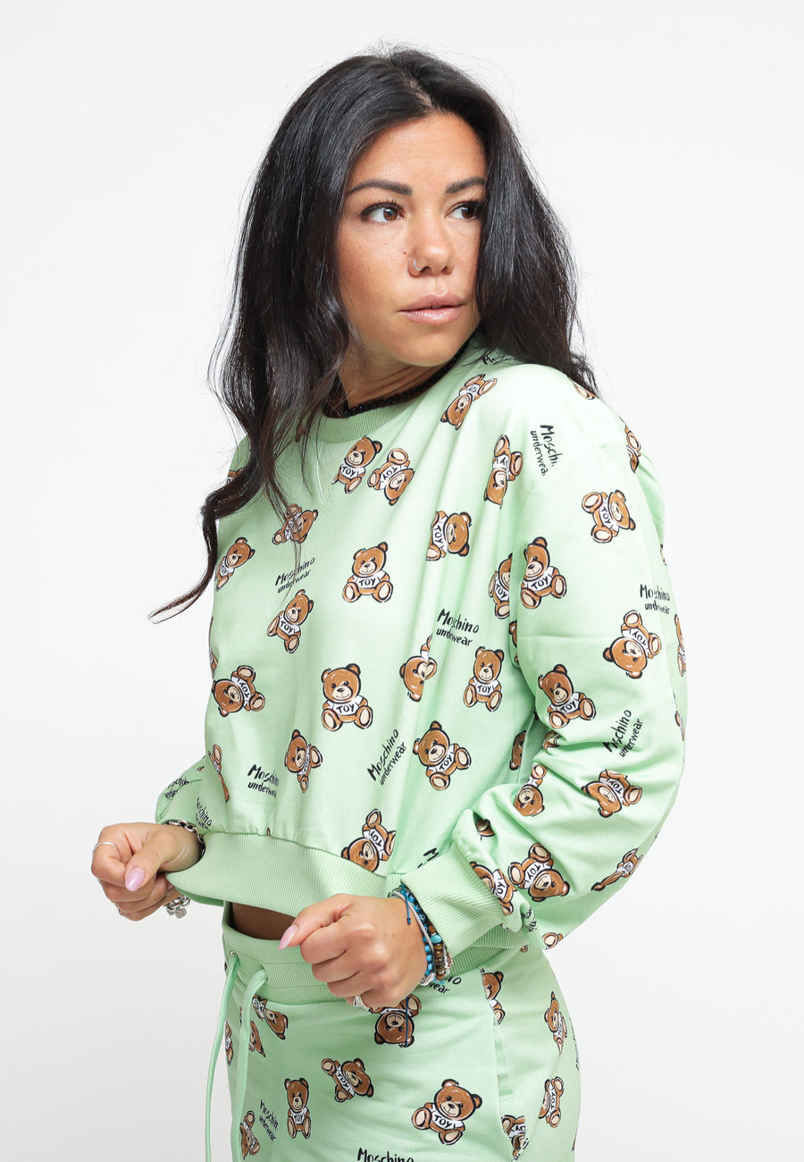 Teddy Bear Print Stretch Fleece Crop - Green — 2