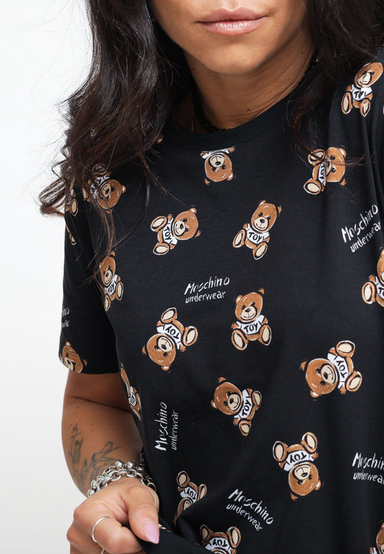 Teddy Bear Print Stretch Jersey T-Shirt - Black
