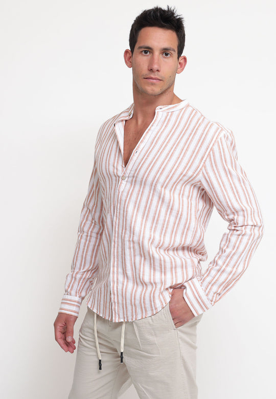 Camicia Rigata Lino/Cotone - Arancione