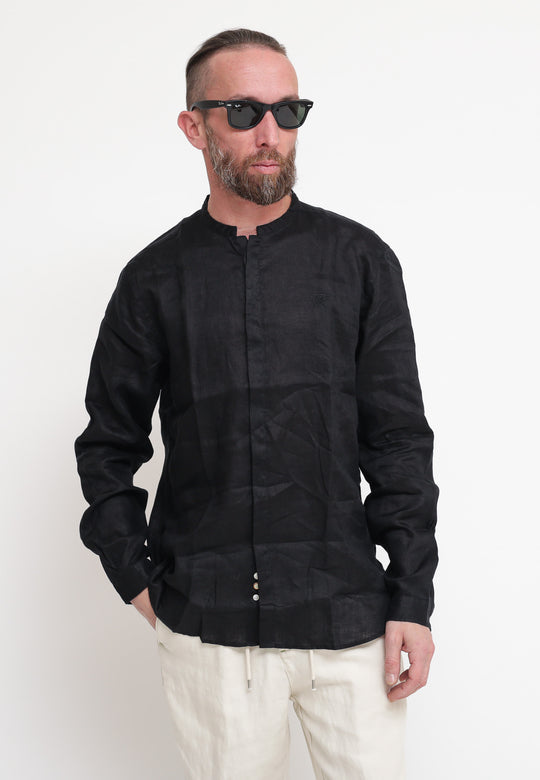 Camicia ML Coreana Lino - Nero