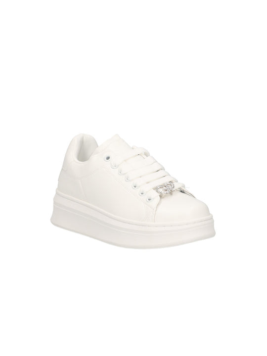 Sneakers Addict In Ecopelle Con Passalaccio - Argento Strass