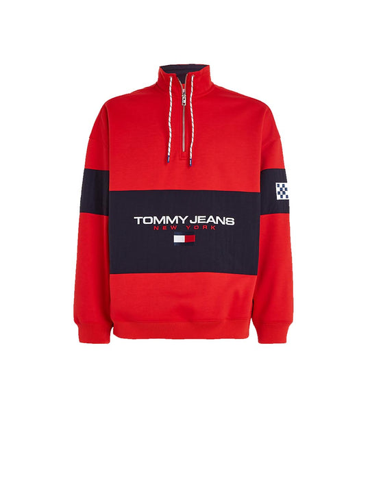 TJM OVZ Fabric Mix Half-Zip - Deep Crimson/Multi