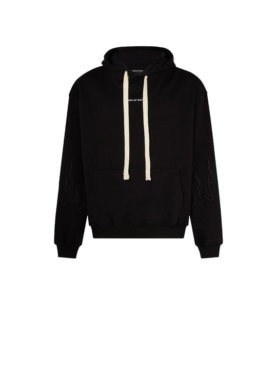 Black Hoodie Whit Black Flames