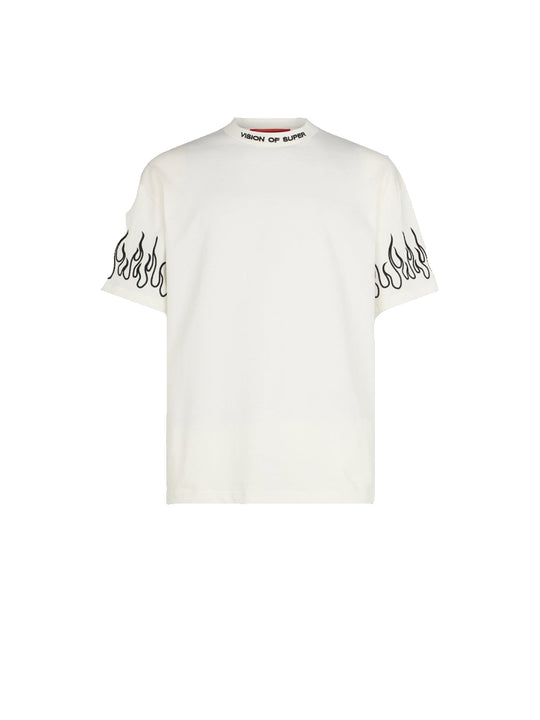 White T-Shirt Whit Black Flames