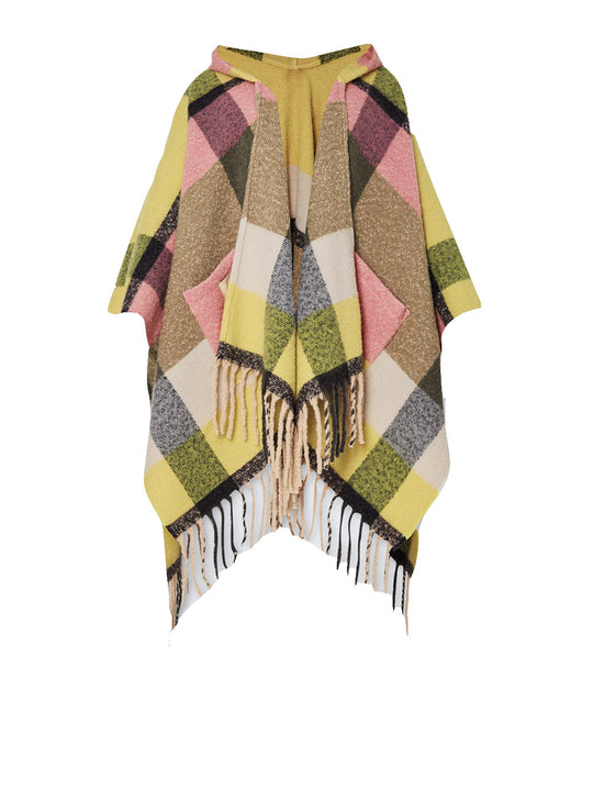 Poncho Check Con Cappuccio - Multicolor