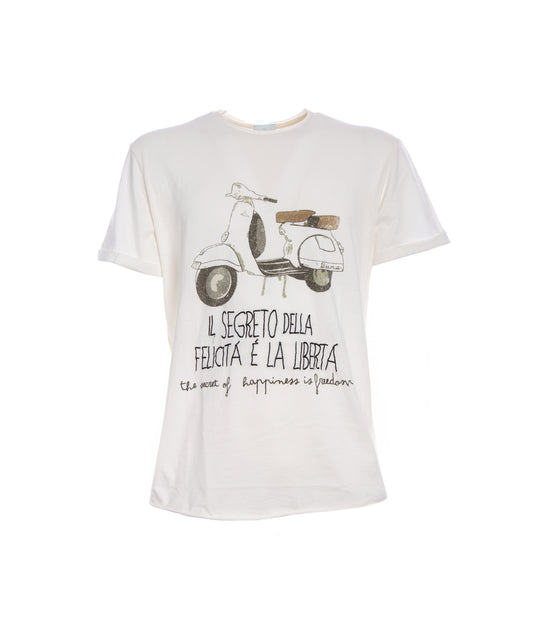 T-Shirt Uomo Vespa Scritta Ricamo - Latte