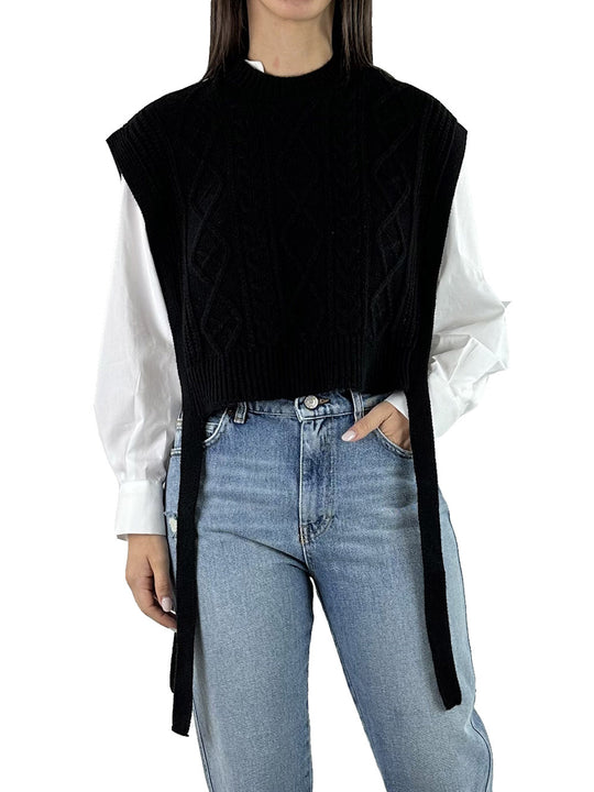 Gilet Trecce Spacchi - Nero