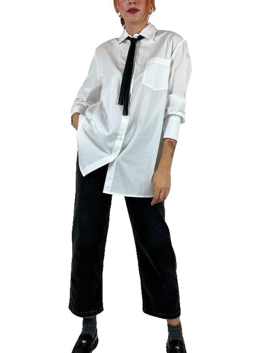 Top Camica Con Cravatta - Bianco e Nero