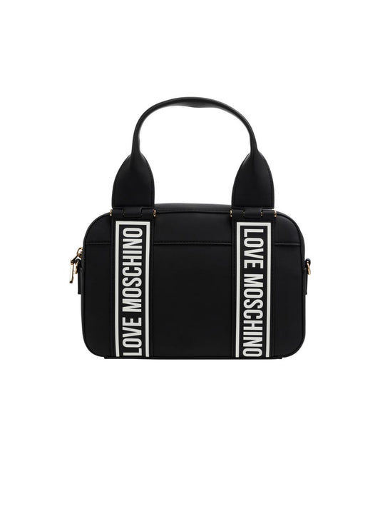 Borsa Pu Nero + Print Logo Bianco