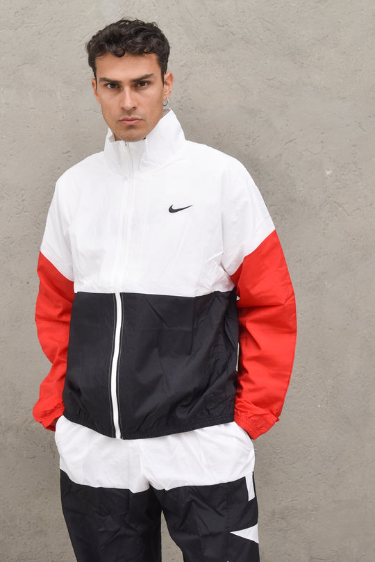 Men's Basketball Jacket - White Black University Red