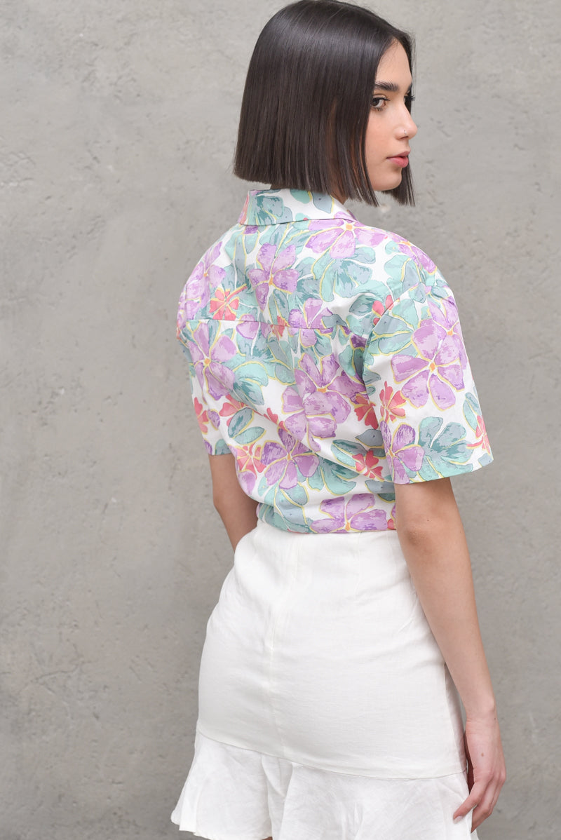 Oversized Short Sleeve Shirt - Purple Flower — 5